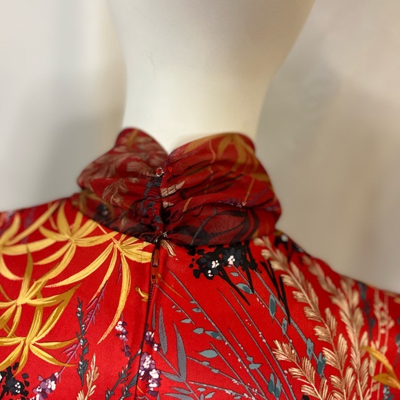 ❤️Red Vintage Sheer Lantern Sleeve Bamboo Top #gucci #valentines - Picture 5 of 6